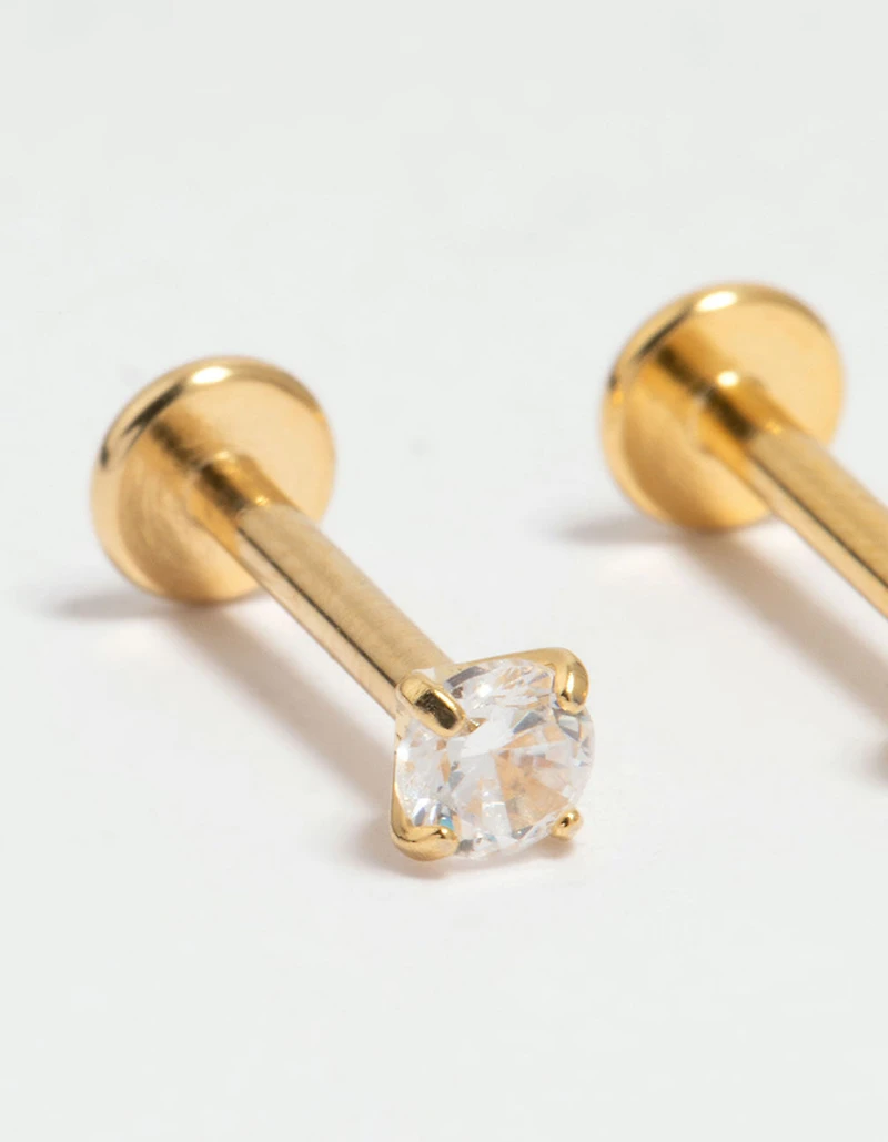 Kids Gold Plated Surgical Steel Cubic Zirconia Flat Back Earrings