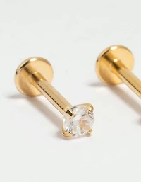 Kids Gold Plated Surgical Steel Cubic Zirconia Flat Back Earrings