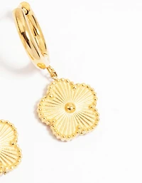 Waterproof Gold Plated Stainless Steel Flower Drop Hoop Earrings