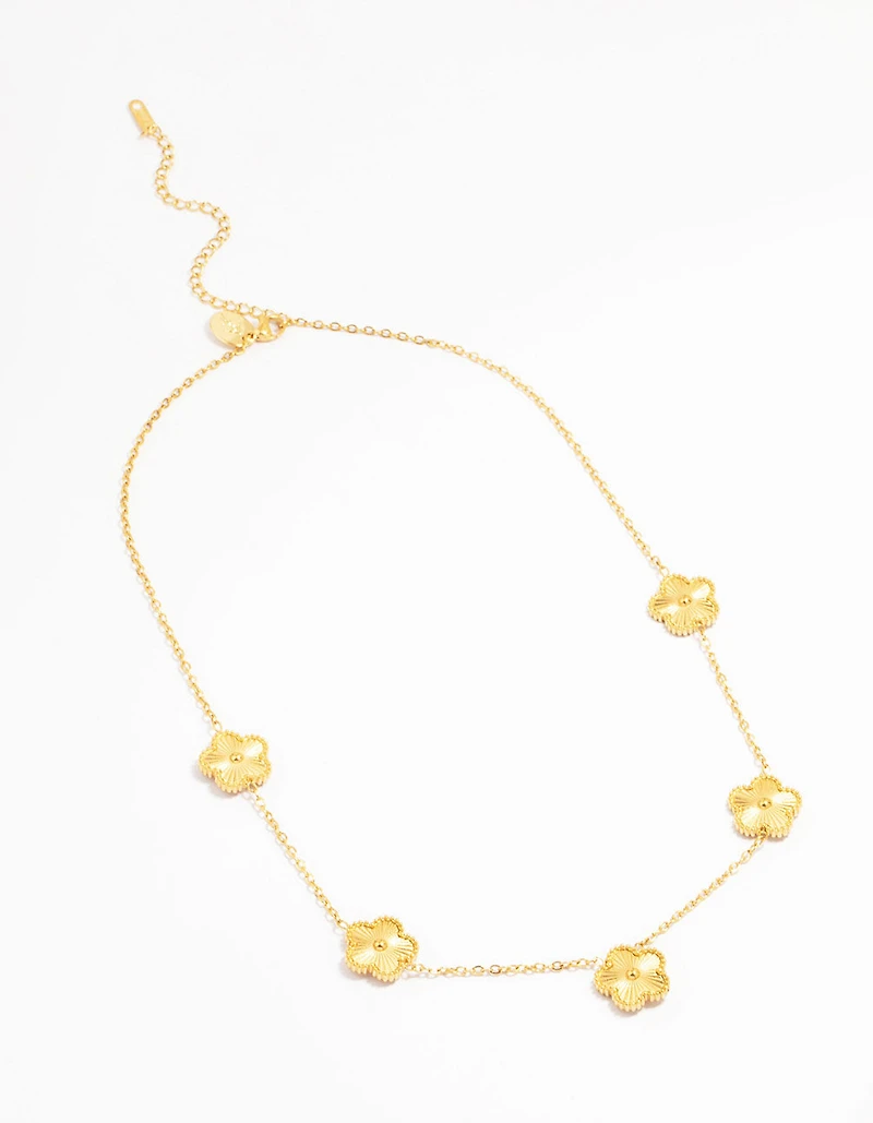 Waterproof Gold Plated Stainless Steel Flower Pendant Necklace