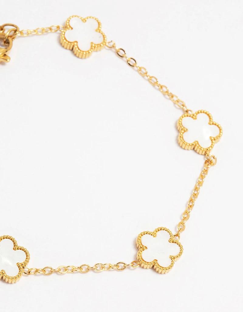Waterproof Gold Plated Stainless Steel Flower Station Bracelet