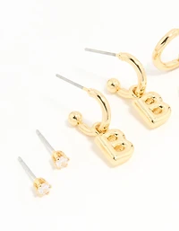 Gold Plated Cubic Zirconia Letter B Stud & Hoop Earrings 4-Pack