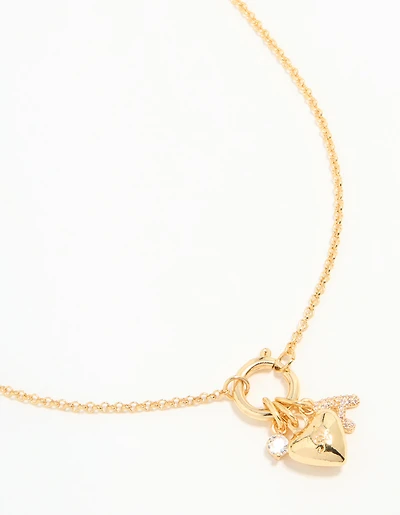 Gold Plated Bubble A & Heart Charm Necklace