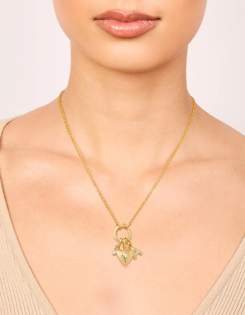 Gold Plated Bubble A & Heart Charm Necklace