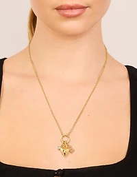 Gold Plated Bubble E & Heart Charm Necklace