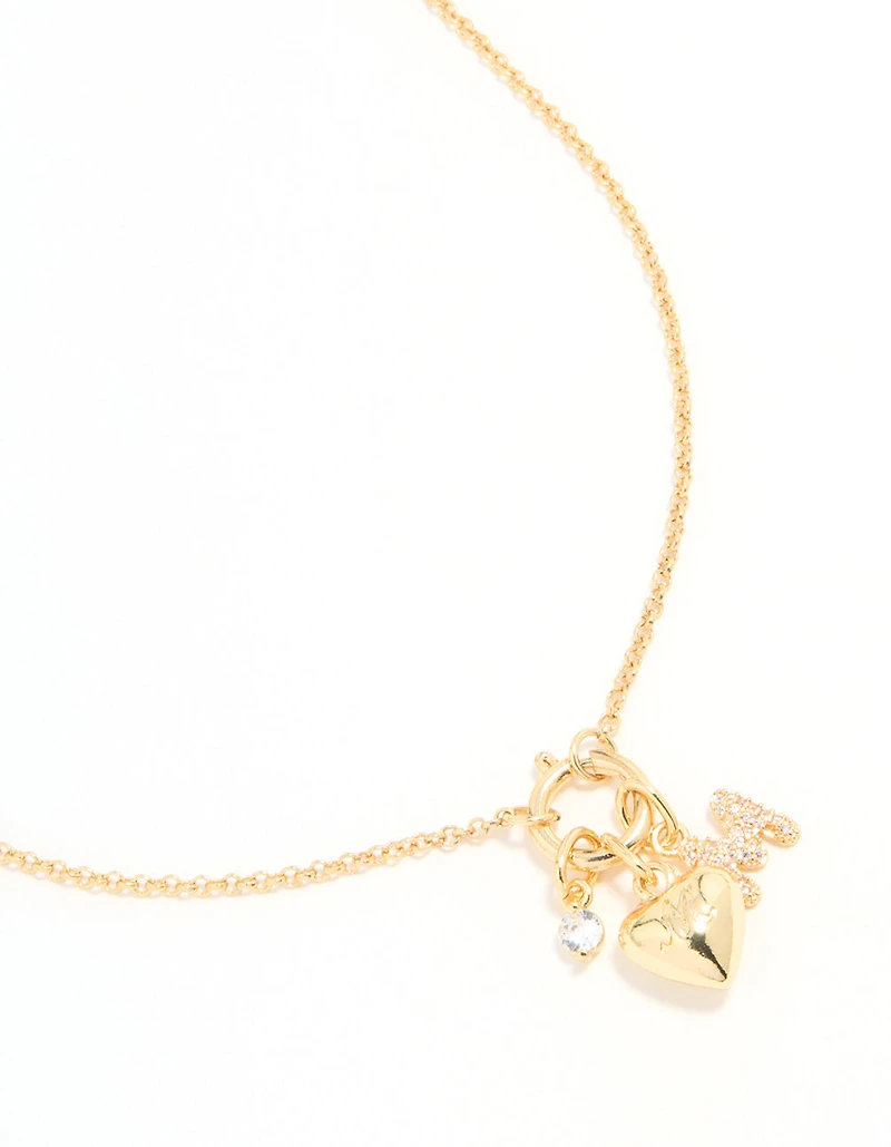 Gold Plated Bubble M & Heart Charm Necklace
