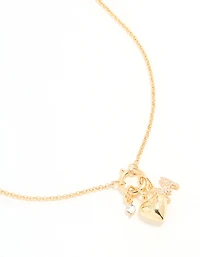 Gold Plated Bubble M & Heart Charm Necklace