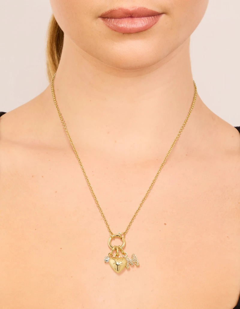 Gold Plated Bubble M & Heart Charm Necklace