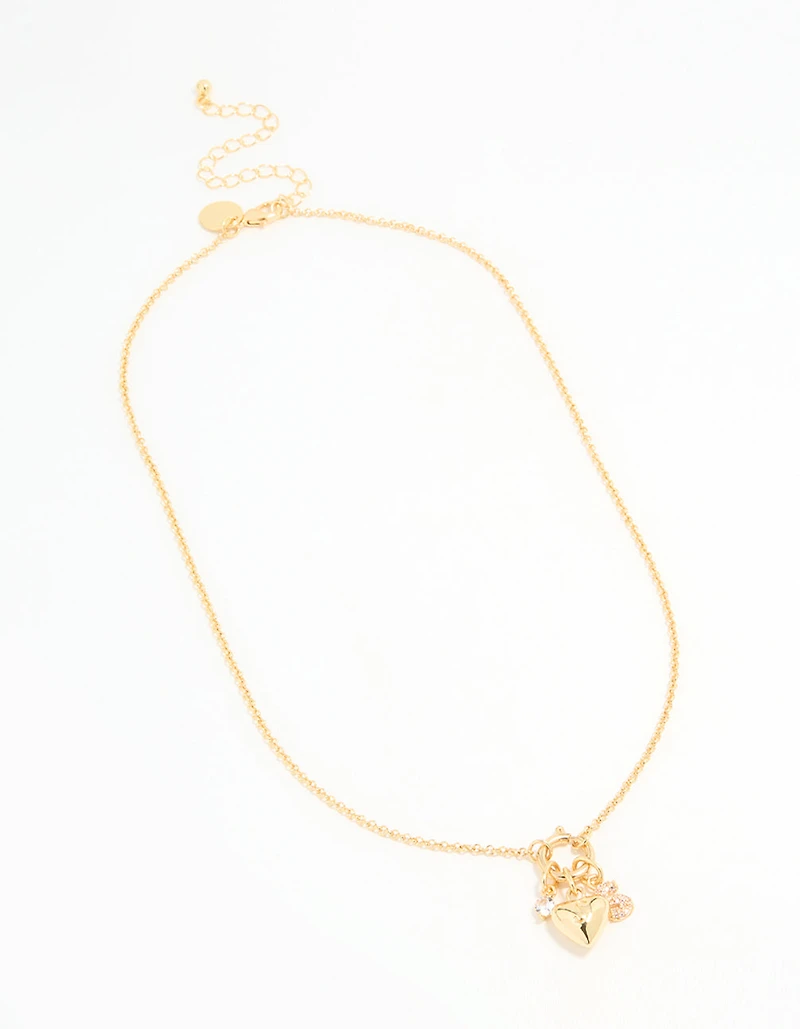 Gold Plated Bubble S & Heart Charm Necklace