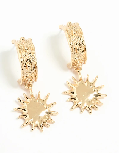 Gold Molten Sun Hoop Earrings