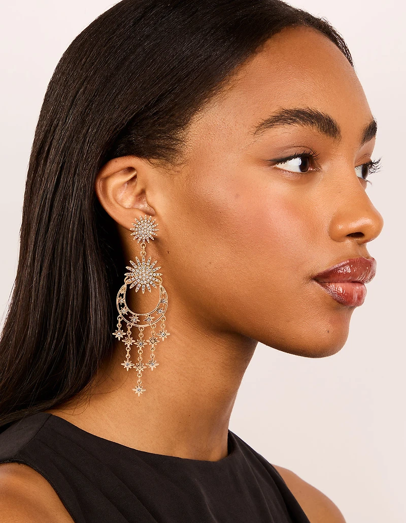 Antique Gold Moon & Star Drop Earrings
