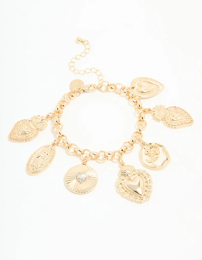 Gold Holy Heart Charm Bracelet