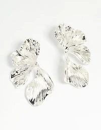 Silver Plated Organic Petal Stud Earrings