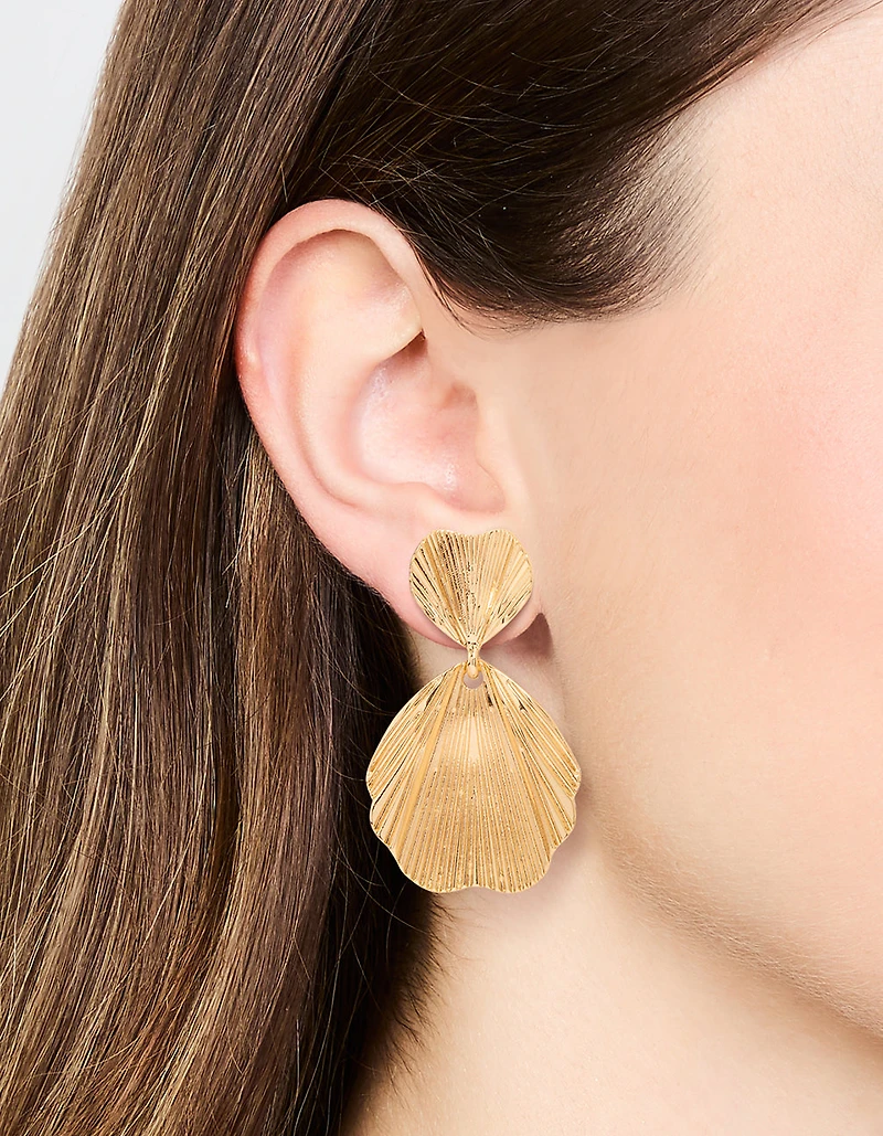 Gold Plated Textured Metal Statement Drop Earrings