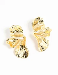 Gold Plated Organic Petal Small Stud Earrings