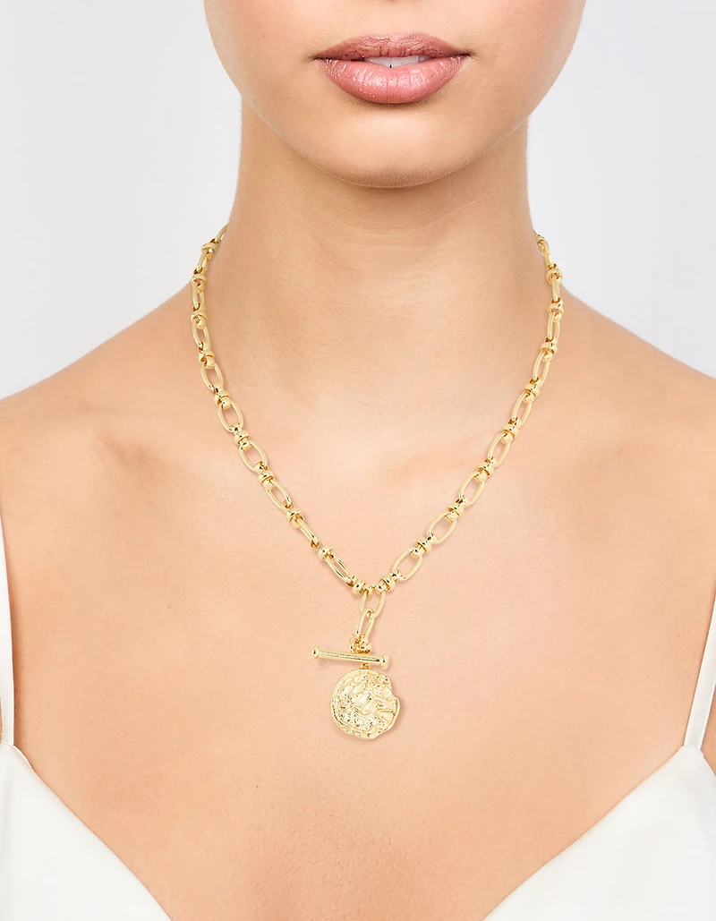 Gold Plated Coin Pendant T&O Necklace