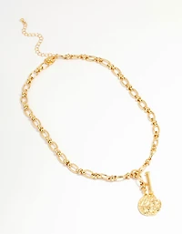 Collier Pendentif Pièce Plaqué Or T&O