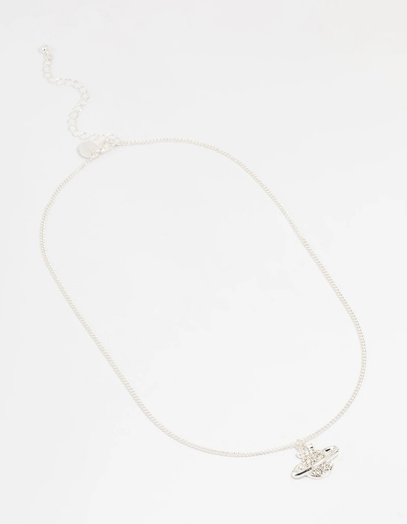 Silver Diamante Planet Pendant Necklace
