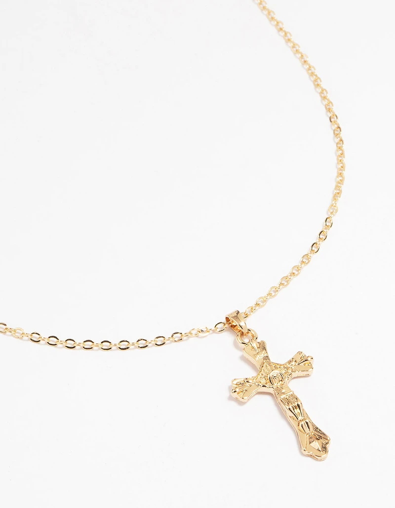 Gold Molten Cross Pendant Necklace