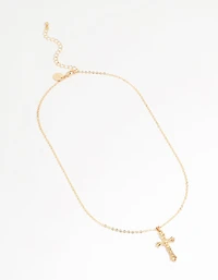 Gold Molten Cross Pendant Necklace
