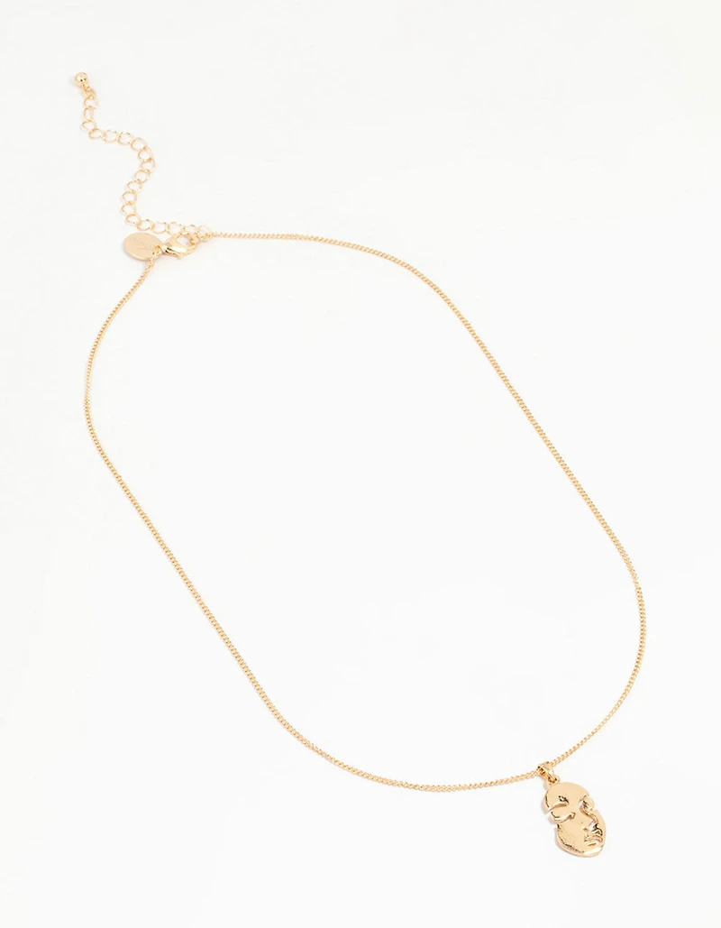 Gold Face Pendant Necklace