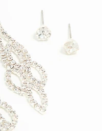 Silver Ornate Diamante Drop & Stud Earrings 2-Pack
