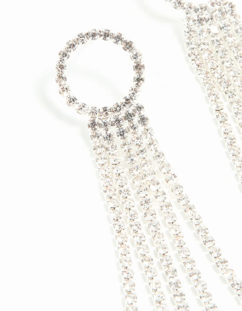 Silver Diamante Open Circle Cupchain Drop Earrings