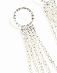 Silver Diamante Open Circle Cupchain Drop Earrings