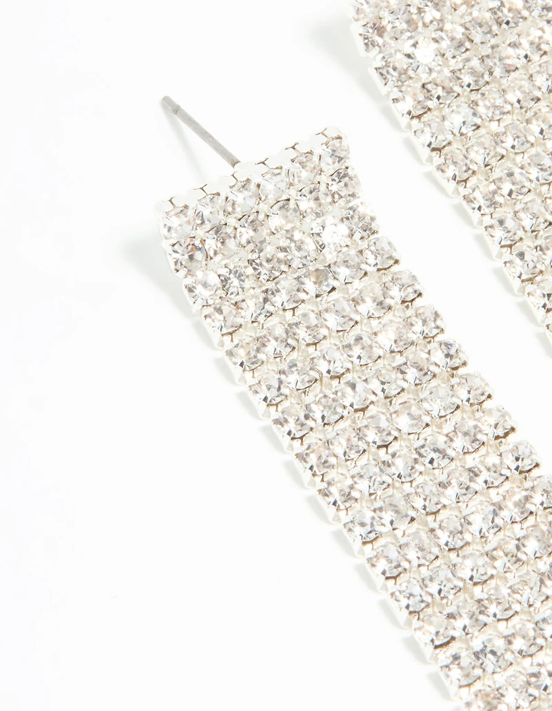 Silver Diamante Thick Straight Cupchain Drop Earrings