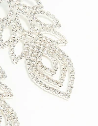 Silver Diamante Large Peacock Feather Drop Earrings