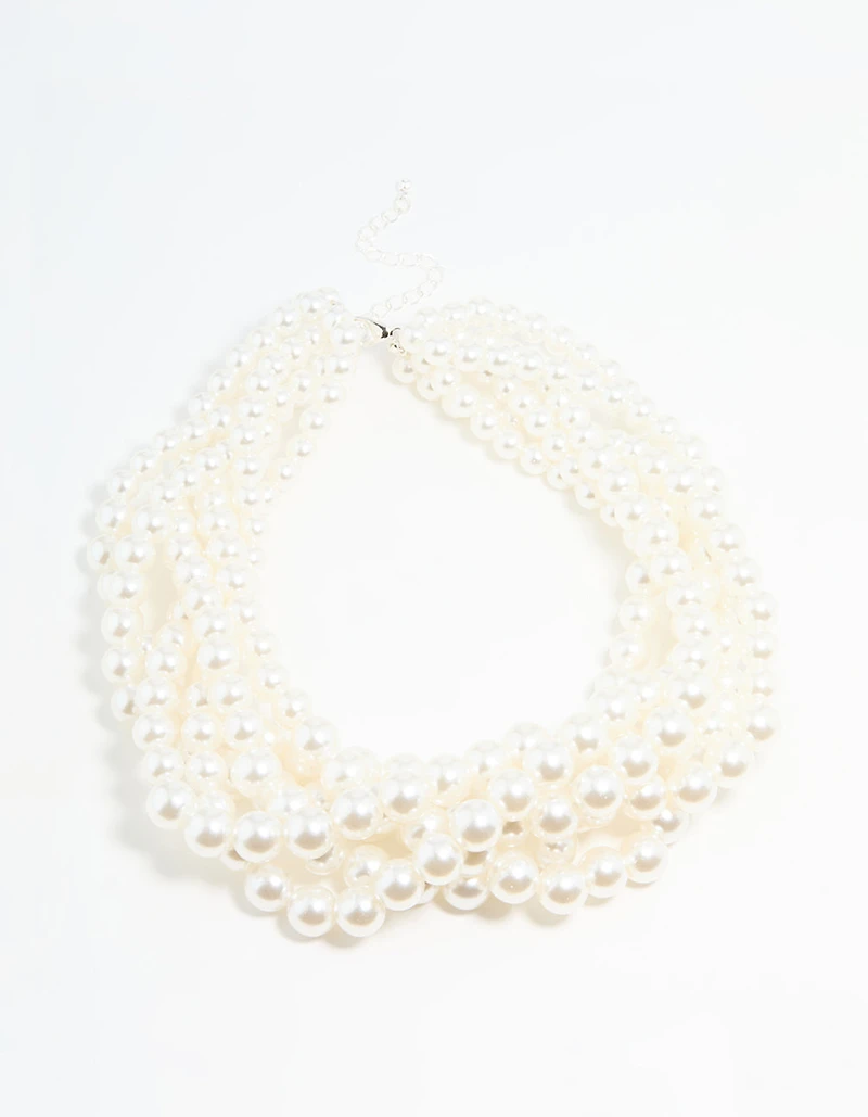 Silver Braided Pearl Layered Necklace