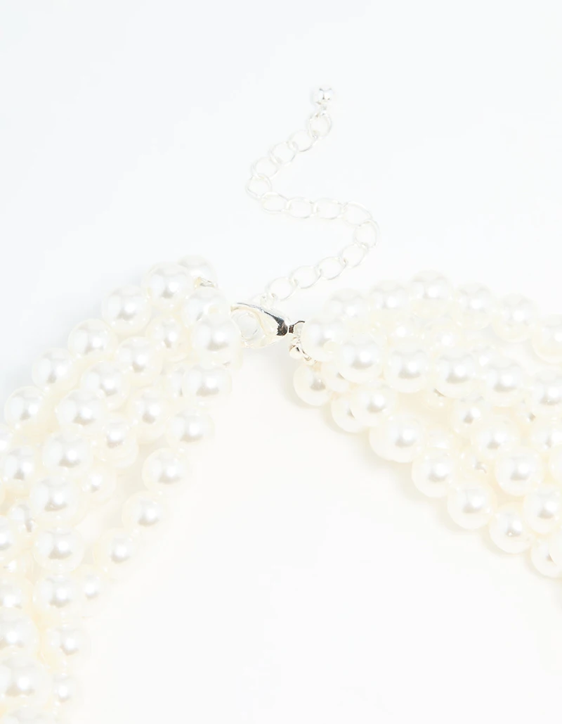 Silver Braided Pearl Layered Necklace