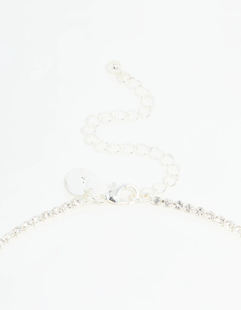 Silver Diamante Marquise Zigzag V Necklace & Earring Set