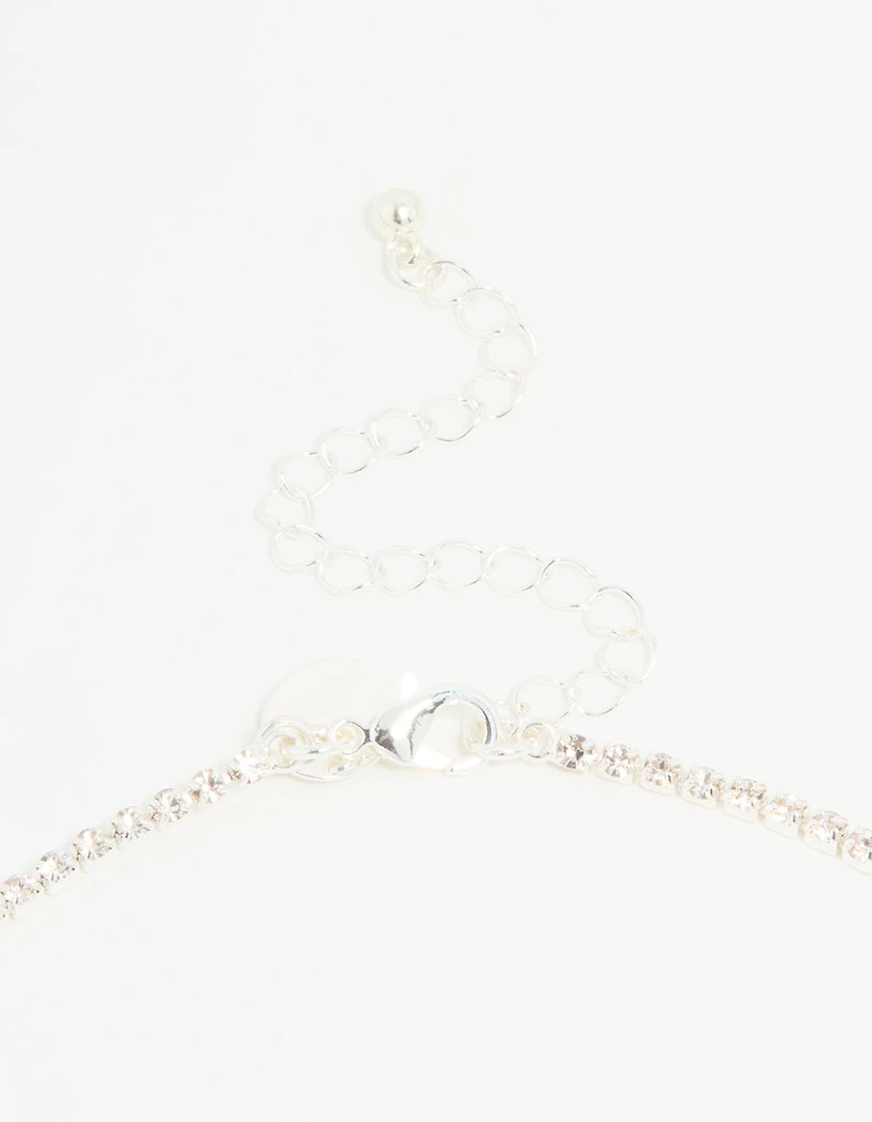 Silver Diamante Cupchain Tassel Vine Necklace & Earrings Set