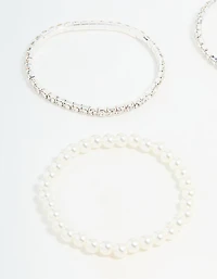 Silver Diamante & Pearl Ball Bracelets 9-Pack