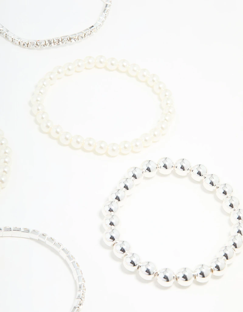 Silver Diamante & Pearl Ball Bracelets 9-Pack