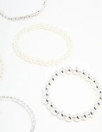 Silver Diamante & Pearl Ball Bracelets 9-Pack