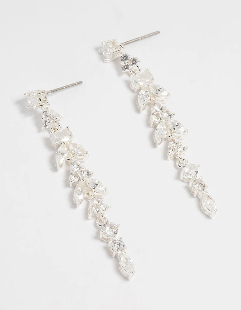 Silver Plated Cubic Zirconia Alternating Vine Linear Drop Earrings