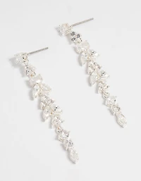 Silver Plated Cubic Zirconia Alternating Vine Linear Drop Earrings