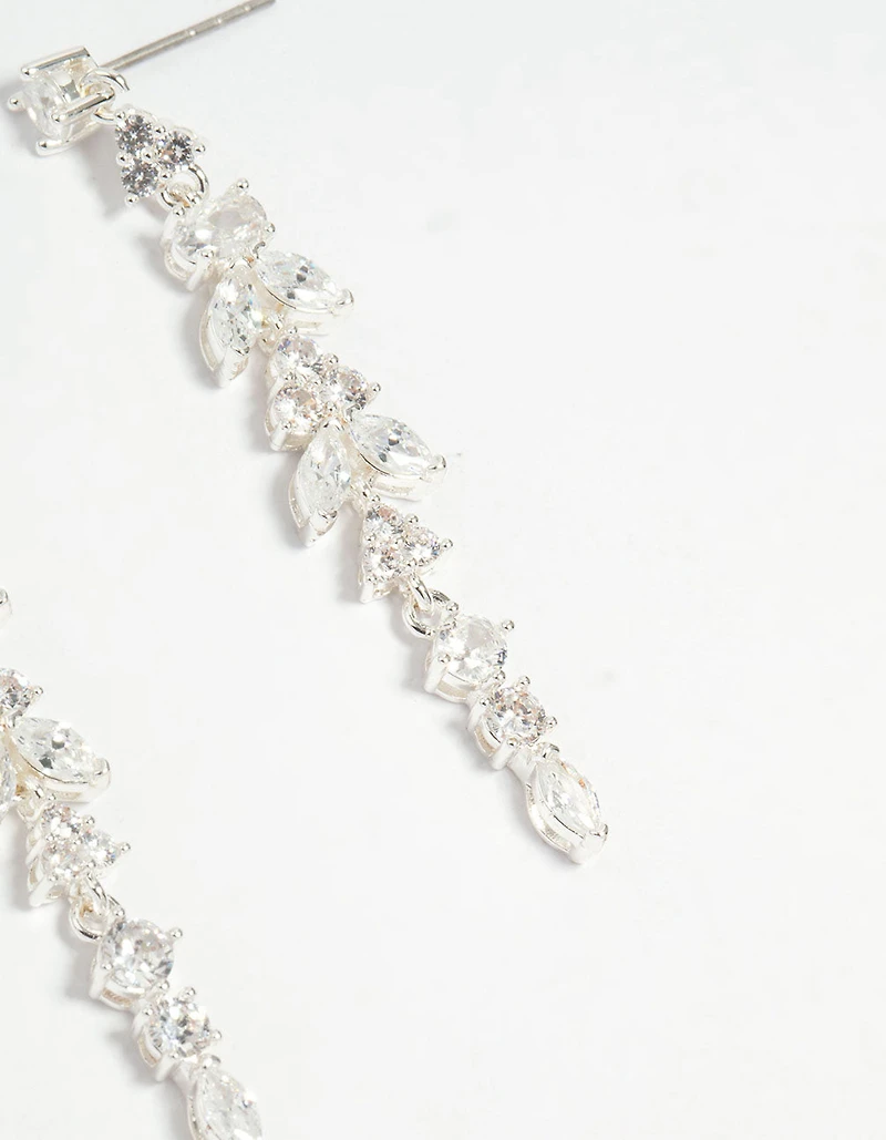 Silver Plated Cubic Zirconia Alternating Vine Linear Drop Earrings