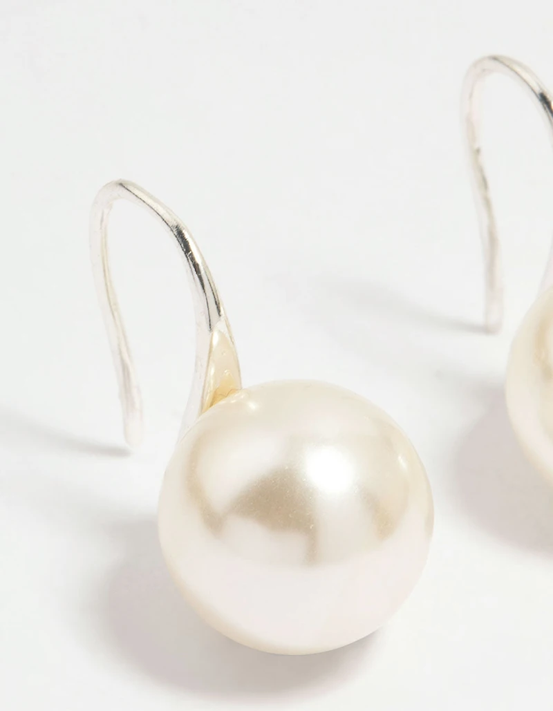 Silver Plated Pearl Hook Drop Earrings