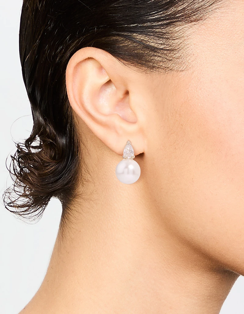 Silver Plated Mini Cubic Zirconia Pearl Drop Earrings