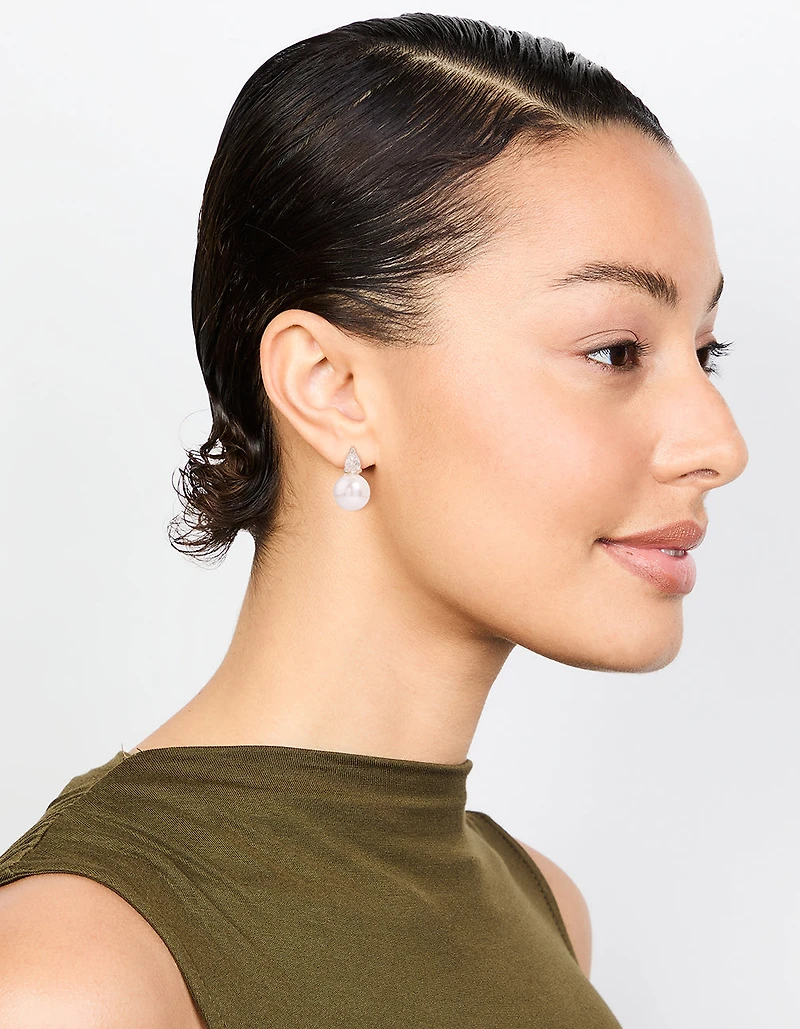 Silver Plated Mini Cubic Zirconia Pearl Drop Earrings