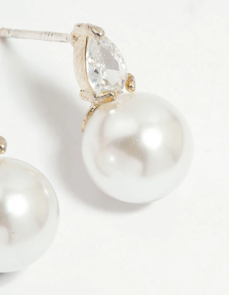 Silver Plated Mini Cubic Zirconia Pearl Drop Earrings