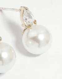 Silver Plated Mini Cubic Zirconia Pearl Drop Earrings