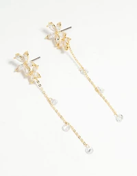 Boucles d’oreilles tombantes en chaîne de fleurs cubiques en zircone plaquées or