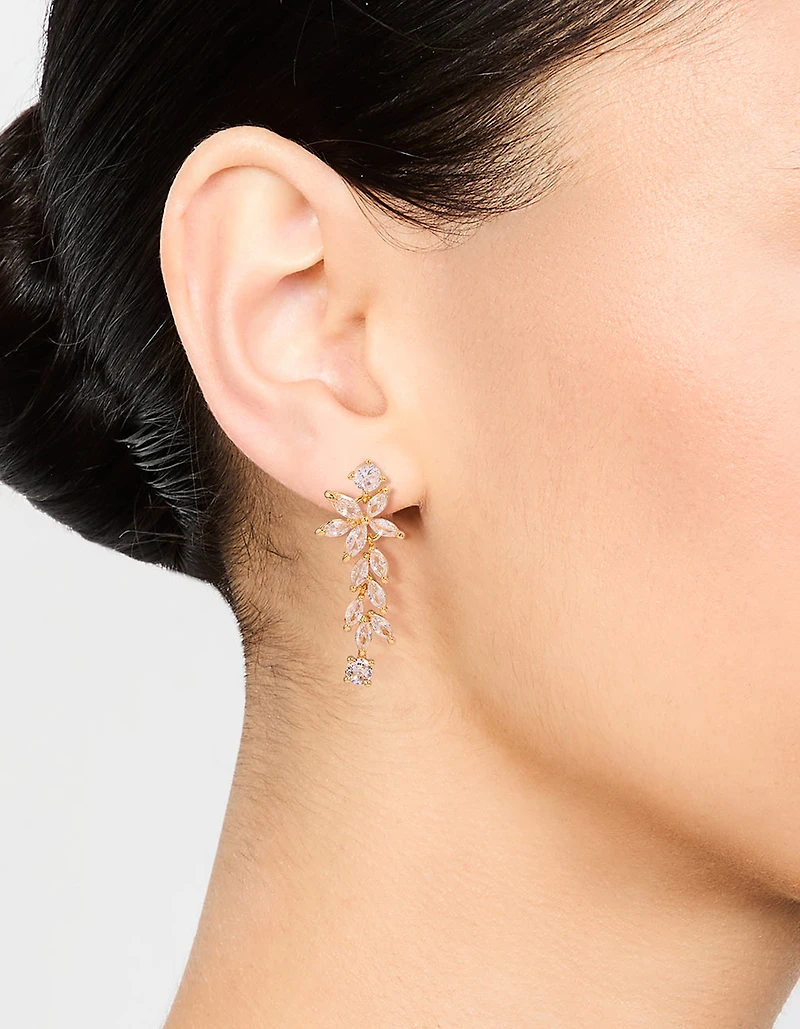 Gold Plated Cubic Zirconia Medium Flower Vine Drop Earrings