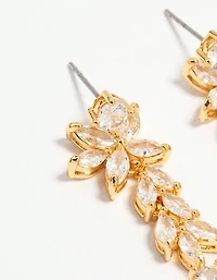 Boucles d’oreilles en goutte en zircone cubique à fleur moyenne plaquées or