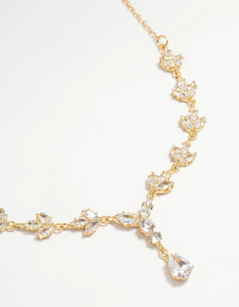 Gold Plated Cubic Zirconia Marquise Vine Y-Necklace
