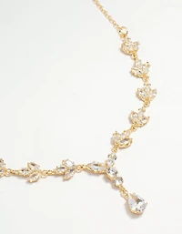 Gold Plated Cubic Zirconia Marquise Vine Y-Necklace